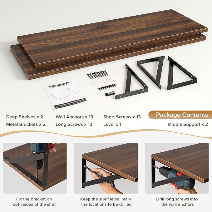 Deep Floating Shelves Wall Mounted, Living Room, Office - Image 5