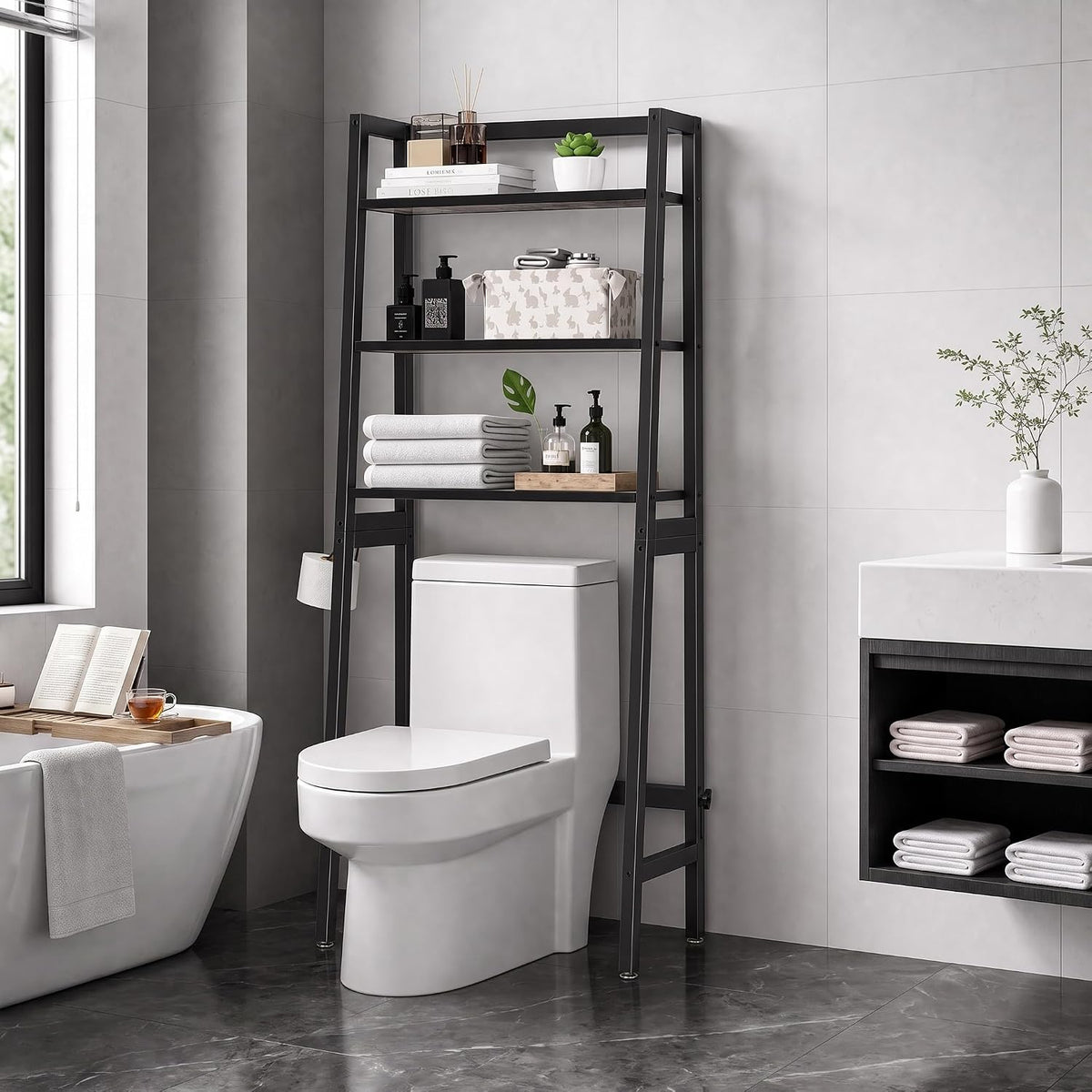 MallKing Over-The-Toilet Storage Rack, Wooden 3-Tier Over-The-Toilet