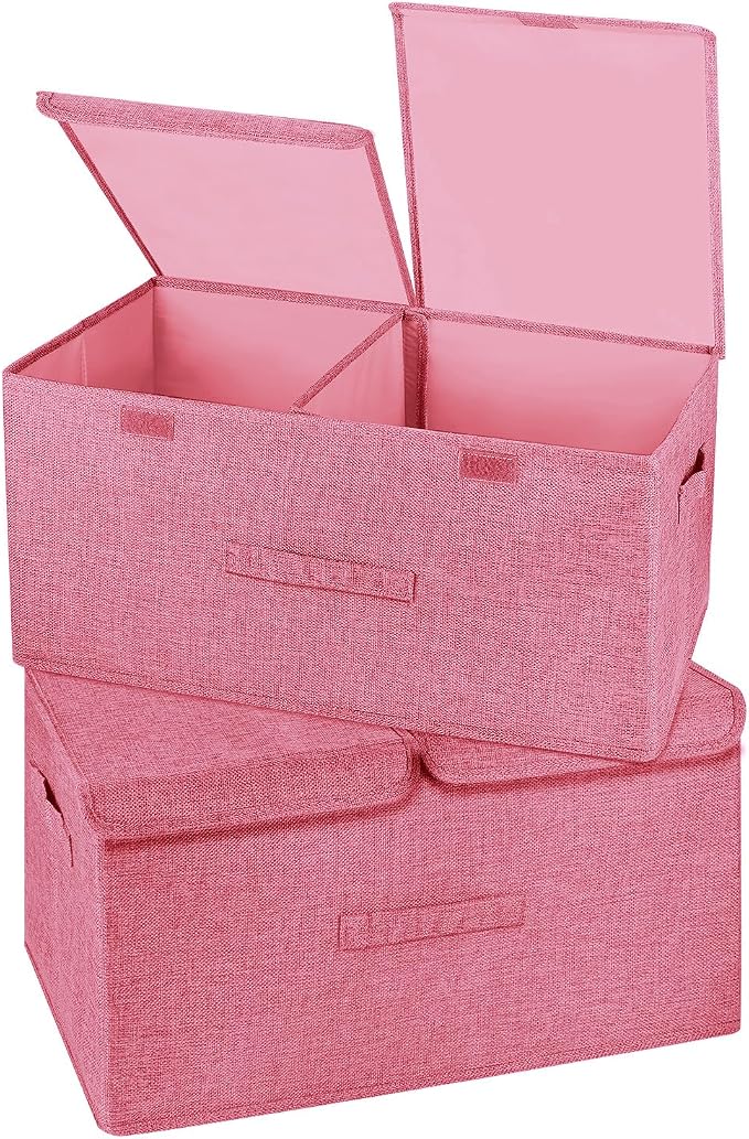2 Pack Storage Boxes with Lids and Handles, Collapsible Linen Storage Bins by Unknown