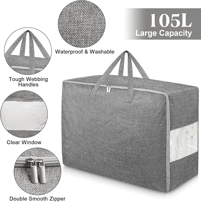 8Pack 105L Extra Large Storage Bags, Folding Moving Comforter Blanket Storage - Image 3