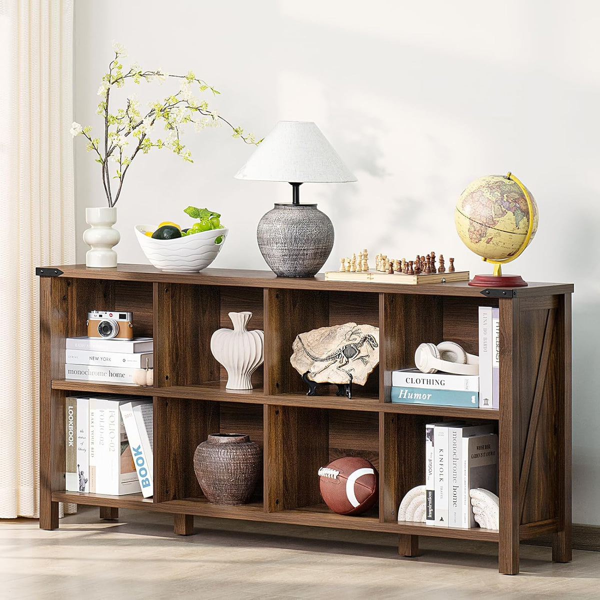 Joaxswe 8 Cube Book Shelf, Farmhouse Wood Long Storage Organizer