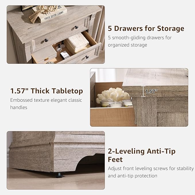T4TREAM Farmhouse 5 Drawers Dresser - Image 5