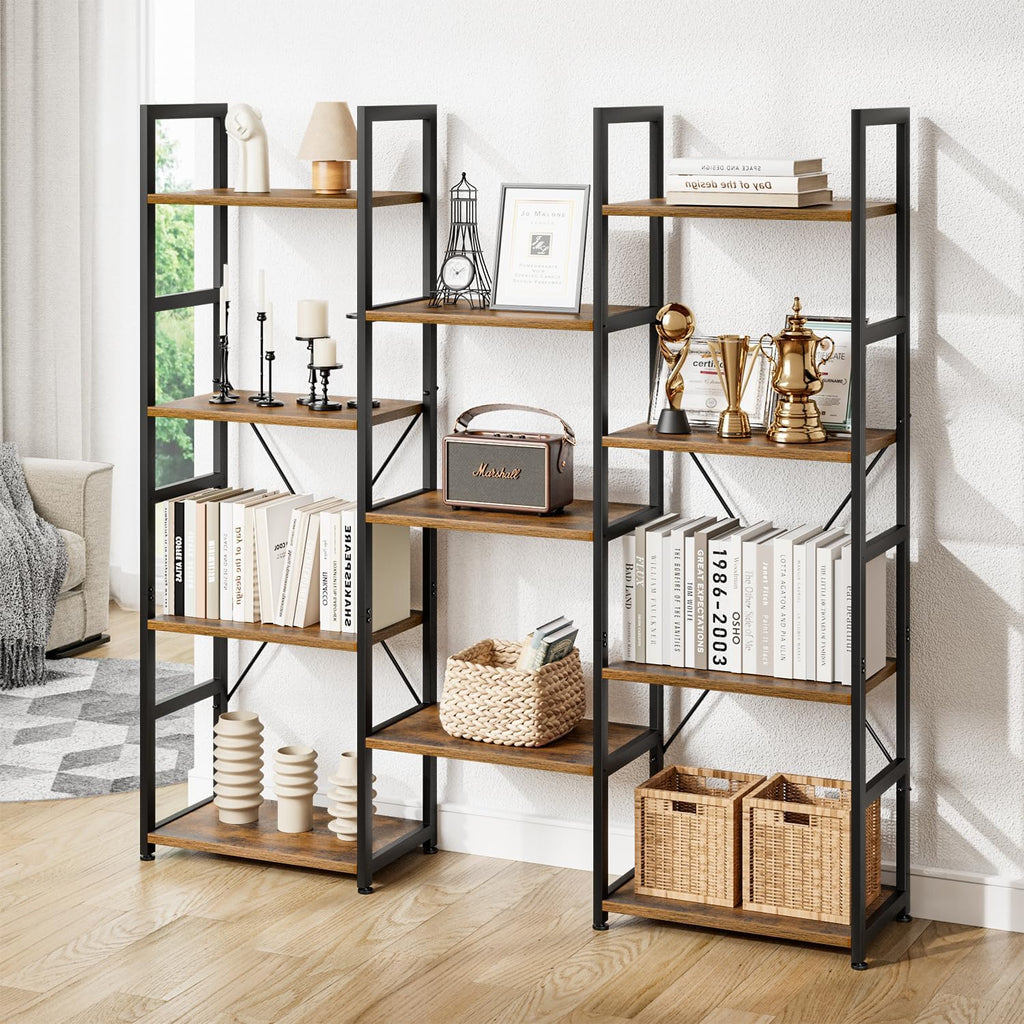 NUMENN Triple Column 4 Tier Bookshelf with 11 Adjustable Shelves