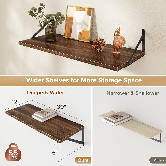 Deep Floating Shelves Wall Mounted, Living Room, Office - Image 3