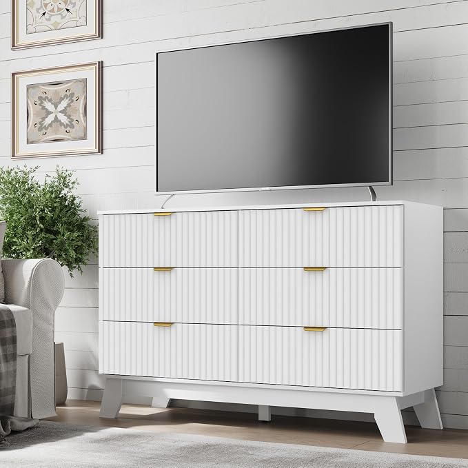 Fluted 6 Drawer Dresser, 47.2" Wide Modern Boho Chest of Drawers, Wooden - Image 5