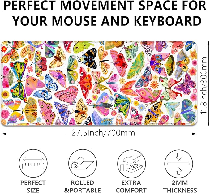 Colorful Butterfly Mouse Pad, Large Extend Mousepad Desk Pad - Image 3