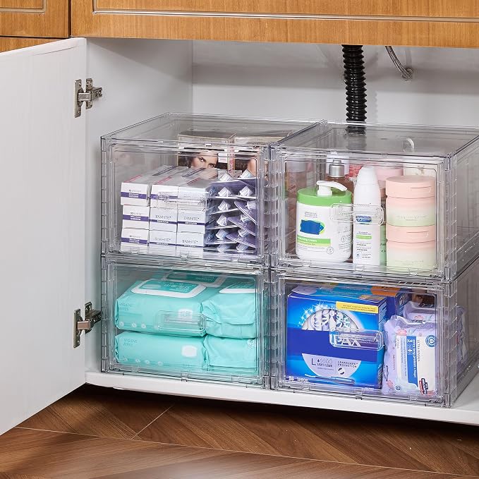 Vtopmart 6 Pack 18QT Clear Stackable Storage Drawers, Easily Assemble Closet - Image 6