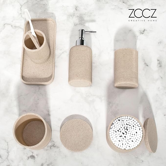 ZCCZ Beige Bathroom Accessories Set 6 Pieces - Image 8