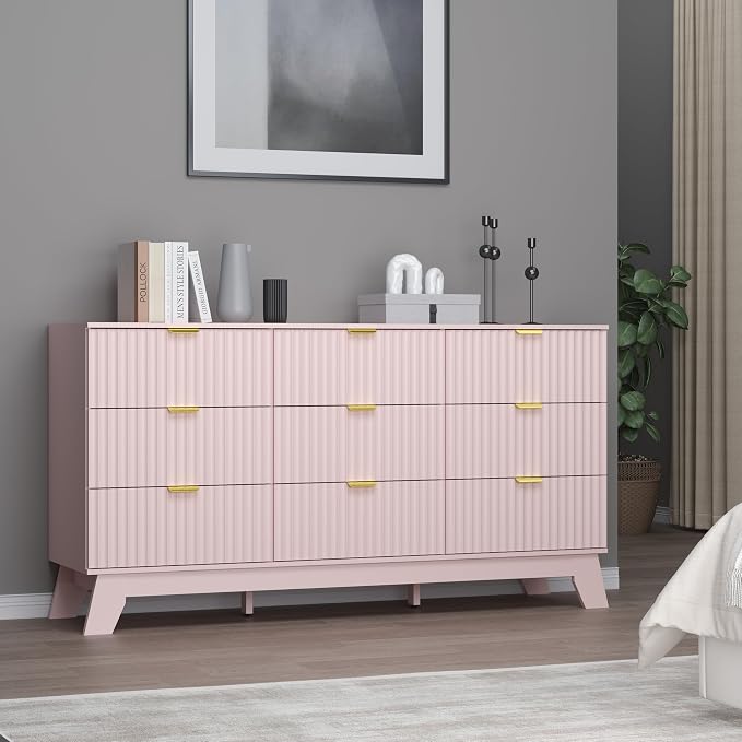 Fluted 9 Drawer Dresser, 57.1" Wide Modern Boho Chest of Drawers, Wooden - Image 6