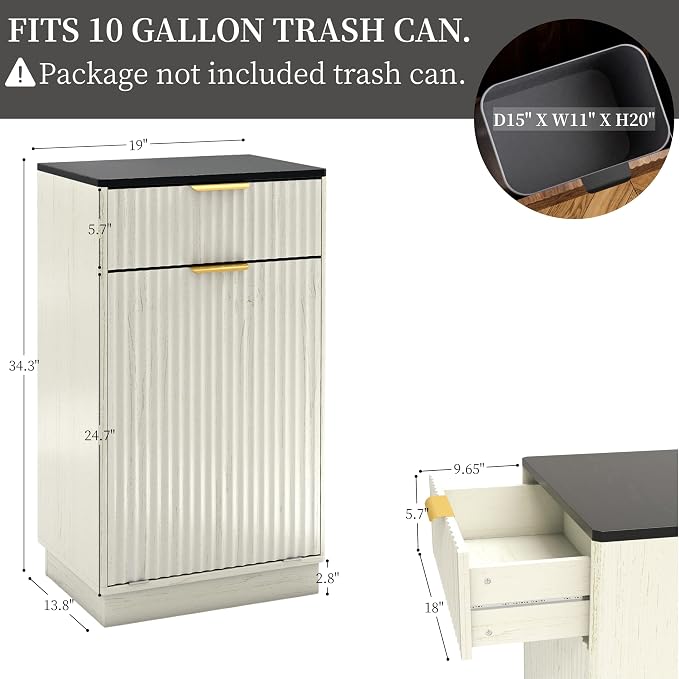 Tilt-Out Trash Cabinet, 34.3 x 19 x 13.8 inches, 10 Gallon Capacity, - Image 2