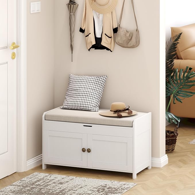 HOMEFORT 30" Shoe Bench with Lift Top Storage, Entryway Bench with Cushioned - Image 8