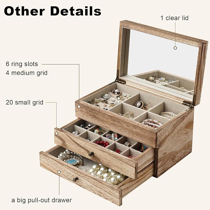 Meangood Jewelry Box Organizer for Women, 3 Layer Large Jewelry Storage Case - Image 3
