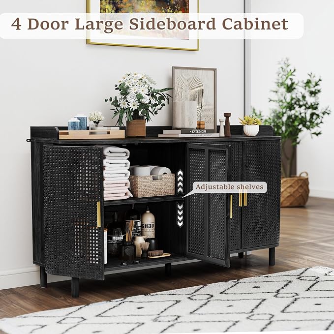 ORRD 4 Doors Storage Cabinet, 2 Tier Wooden Storage Organizer Cabinet - Image 5