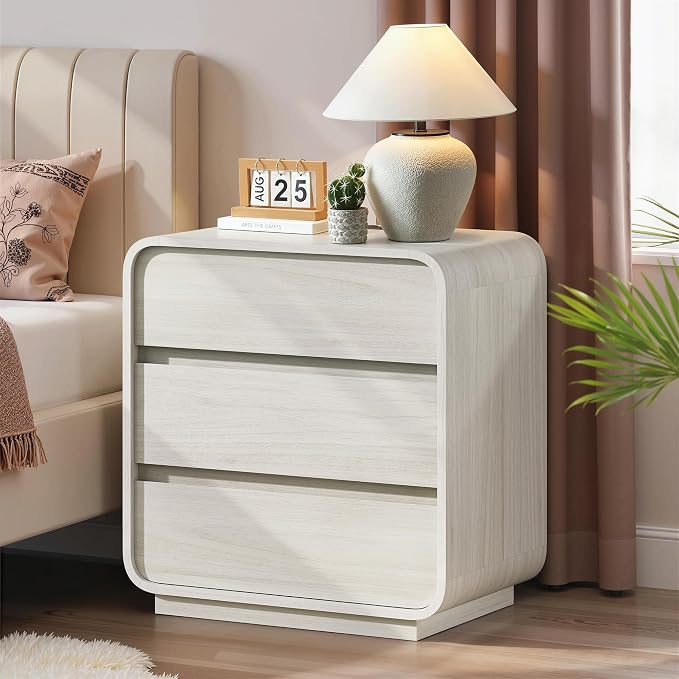 White Nightstand Set of 2 with Charging Station, 23.2" Wide Wood Bedside Table - Image 7