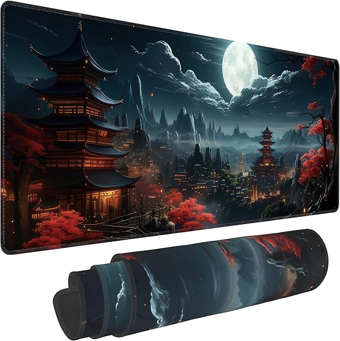 Japanese Full Moon Large Mouse Pad, Gaming Keyboard Desk Pad, Extended Mouse by BAHDSISFA