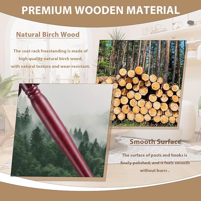 Solid Wooden Coat Rack Stand, Coat Racks Freestanding - Image 5