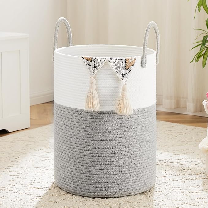 Laundry Basket, Woven Cotton Rope Laundry Hamper, 40L by Artfeel