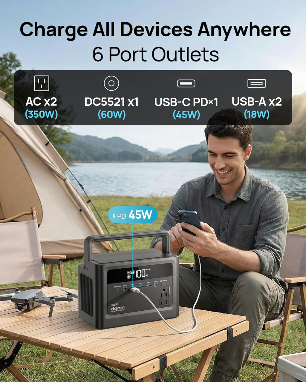 Portable Power Station 350W (700W Surge) Solar Generator 230.4Wh/110V