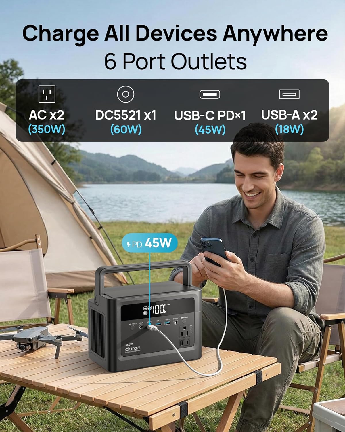 Portable Power Station 350W (700W Surge) Solar Generator 230.4Wh/110V