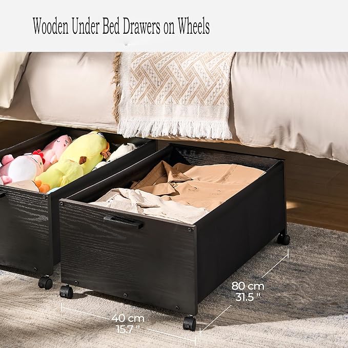 Under Bed Storage with Wheels, Wooden Under Bed Drawers On Wheels, Rolling - Image 2