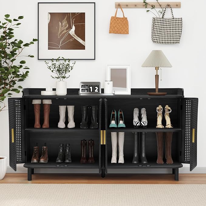 ORRD 4 Doors Storage Cabinet, 2 Tier Wooden Storage Organizer Cabinet - Image 8