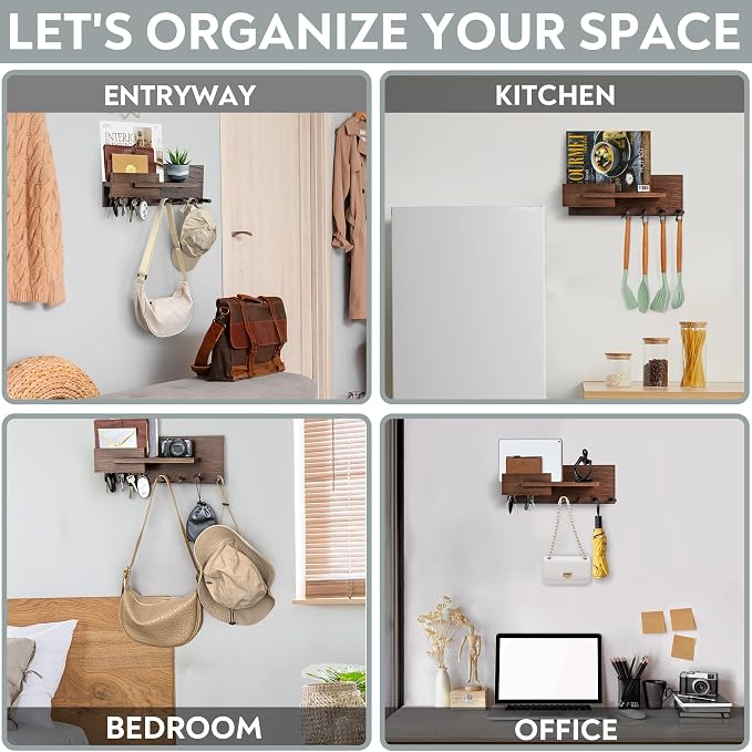 Solid Wood Mail and Key Holder for Wall Decorative Display - Image 6