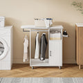 Rolling Ironing Board with Storage Cabinet, Multipurpose Wooden