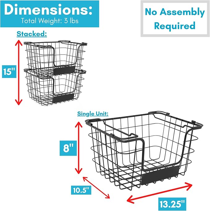 BIRDROCK HOME Stacking Wire Market Baskets - Image 3
