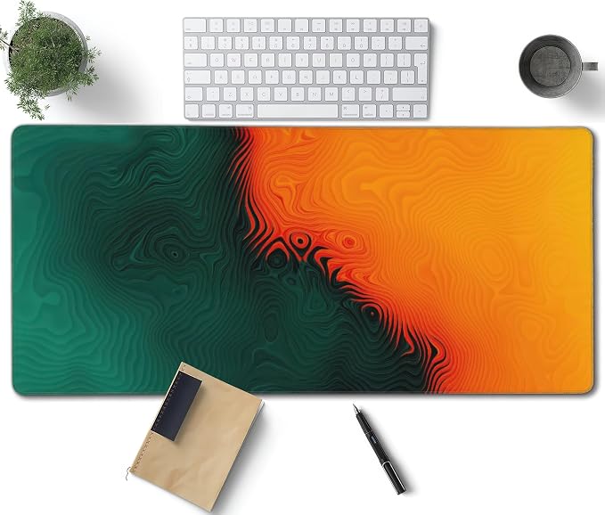 Colorful Topographic Large Mouse Pad, Vintage Aesthetic Gaming Desk Mat by Unknown