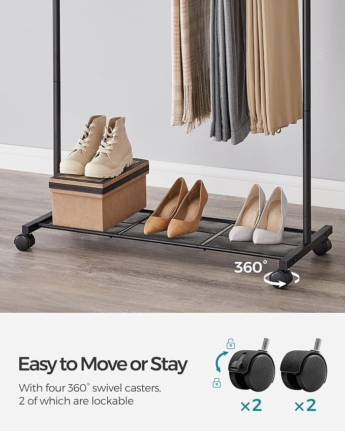 SONGMICS Clothes Rack with Wheels, Double-Rod Clothing Rack - Image 6