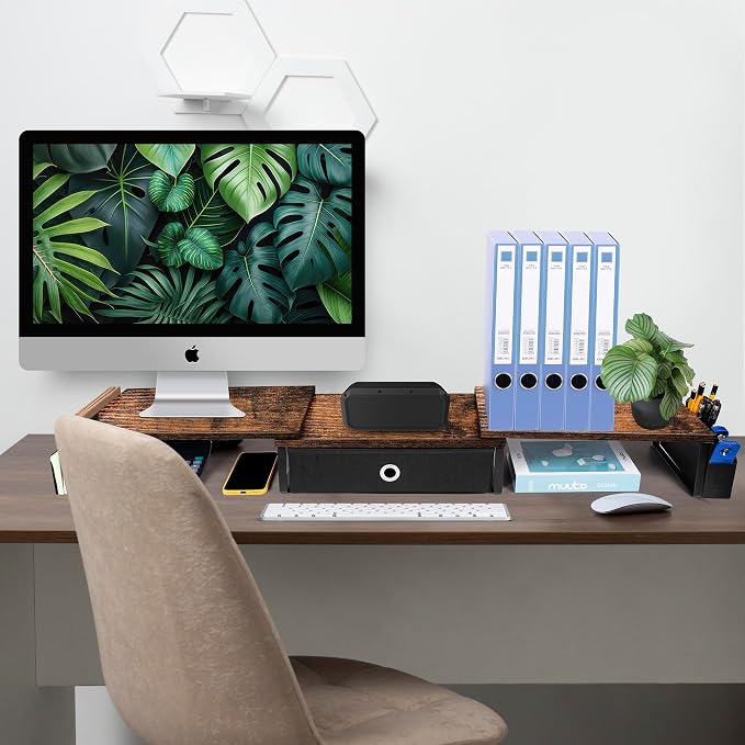Dual Monitor Stand Riser With Drawer, Office Desk Organizers and Accessories - Image 2