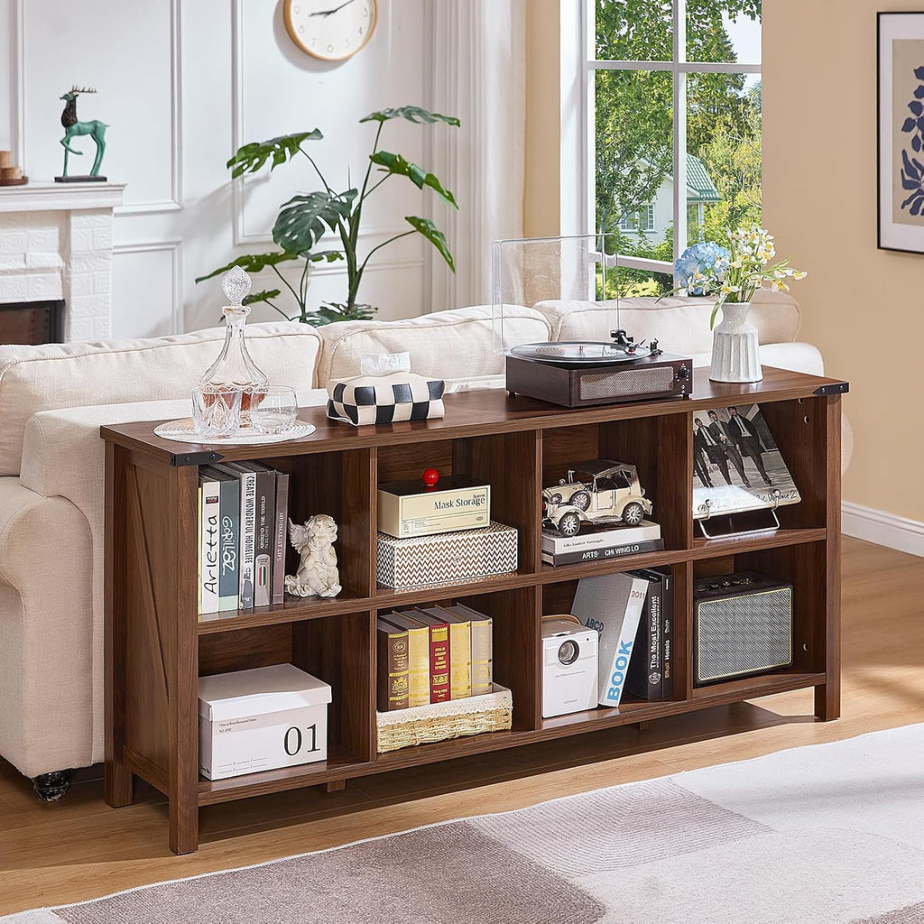 Joaxswe 8 Cube Book Shelf, Farmhouse Wood Long Storage Organizer