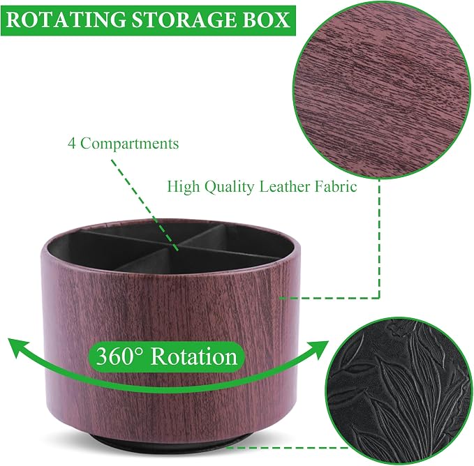 Round Leather Art Supply Organizer, Remote Control Holder, 360 Degree Spinning - Image 3