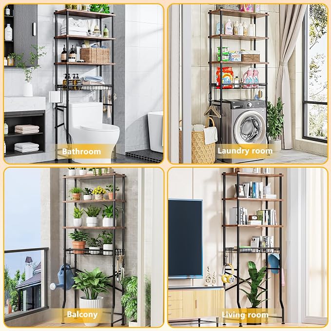 Over-The-Toilet Storage Shelf, 4-Tier Bathroom Organizer Cabinet Rack And - Image 4