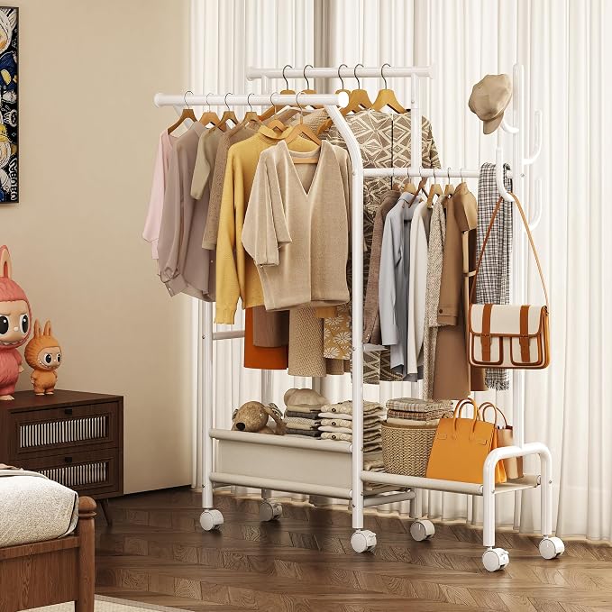 Homeiju Heavy Duty Clothes Rack Load 500LBS, Three Rods Clothing Racks - Image 5