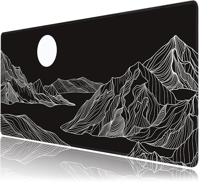 Black and White Mountain Large Mouse Pad, Gaming Keyboard Desk Pad, Extended by BAHDSISFA