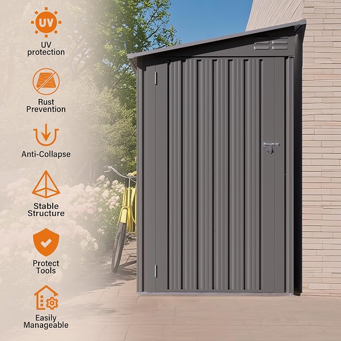 4x9 FT Lean to Shed with Windows, Metal Sheds & Outdoor Storage with 6 Vents - Image 7