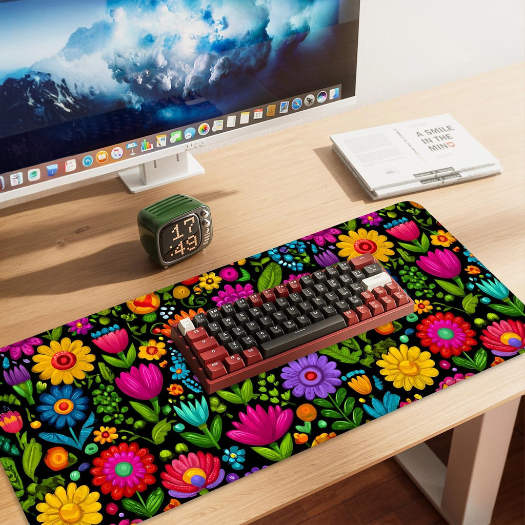 Folk Art Floral Mouse Pad – Large Extended Desk Mat 35.43 x 15.75 in