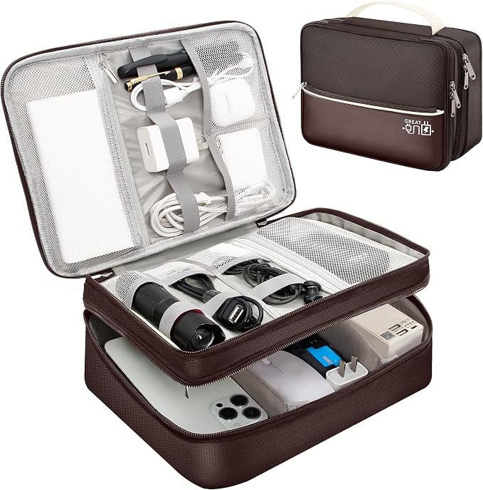 SELLYFELLY Electronics Travel Organizer, Double Layer Cable Organizer Bag by SELLYFELLY