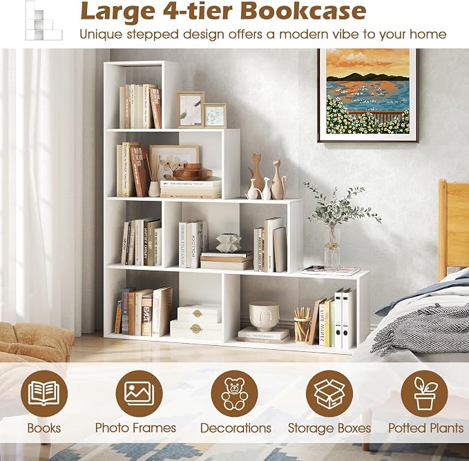 Tangkula 4-Tier Stepped Bookshelf, Freestanding 6 Cubes Ladder Bookcase - Image 8