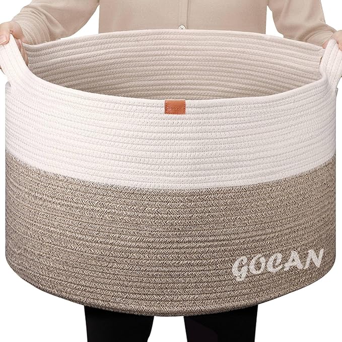 Extra Large Laundry Basket toy storage 22"X22"X14" blanket basket Cotton Rope by GOCAN