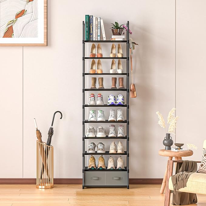 OYREL Tall Shoe Rack Narrow 10 Tier Shoes Rack 20 25 Pairs, Shoe Storage - Image 4
