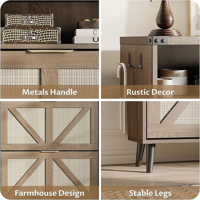 Shoe Cabinet with 2 Flip Drawers & Open Storage, Farmhouse Shoe Storage Cabinet - Image 5