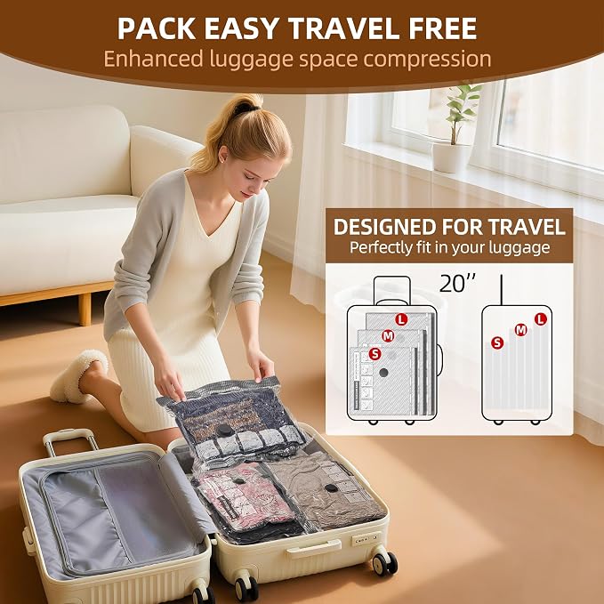 Travel Vacuum Storage Bags, 6 Pack Carry-On Size Compression Packing Bags - Image 5