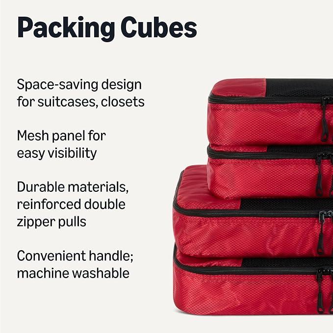 Amazon Essentials 4-Piece Packing Cubes Travel Accessories Set, Luggage - Image 2