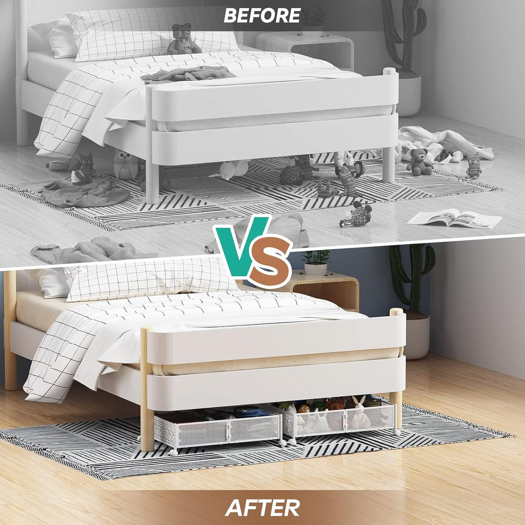 Under Bed Storage Container with Wheels,Patterned,Metal,2 Pack,White