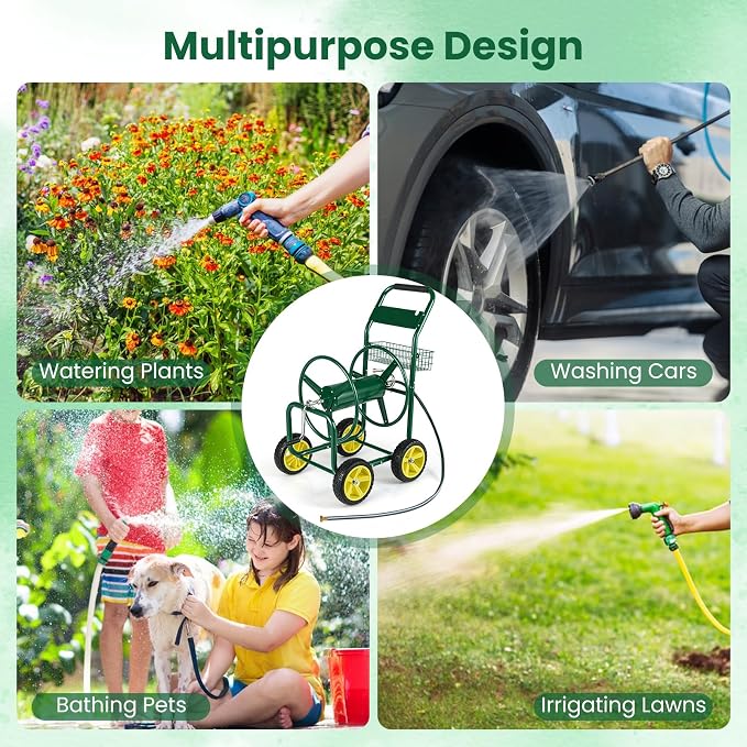 Goplus Garden Hose Reel Cart, 300 FT of 5/8" Large Capacity, Heavy-Duty Metal - Image 9