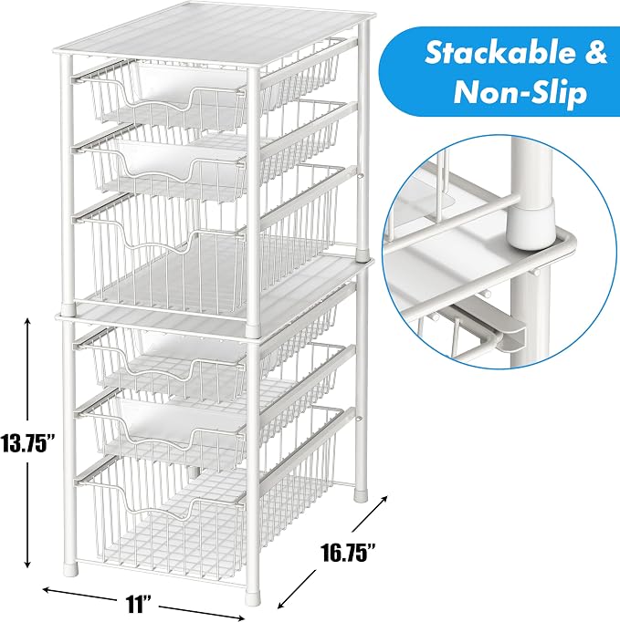 Simple Houseware 3-Tier Stackable Sliding Basket Storage Organizer Drawer - Image 3