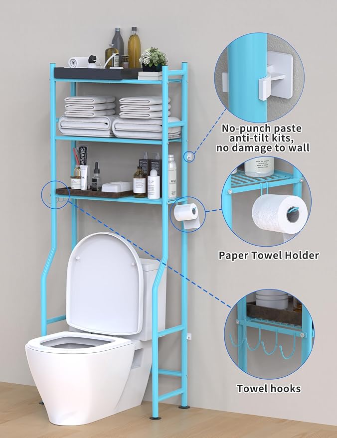 3-Tier Over The Toilet Storage, Freestanding Metal Bathroom Shelves - Image 5