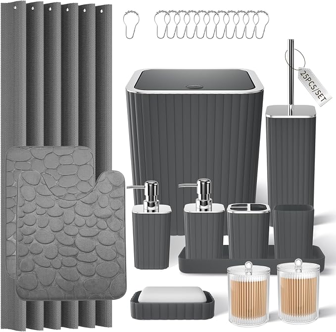 Bathroom Accessories Set- 25PC Grey Bathroom Set, Bathroom Set by BetterbathroomwithXLHOME